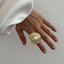 Round Pearl 18K Gold Plated Anti Tarnish Free Size Ring For Women