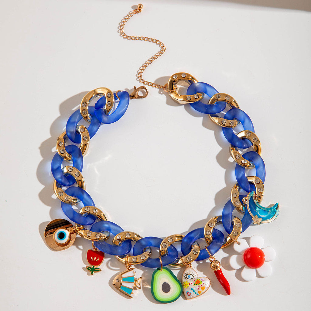 Evil Eye Heart Flower 18K Gold CZ Acrylic Choker Necklace Bulk