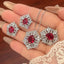 Flower Red Gemstone Silver CZ Necklace Earring Ring Set Bulk