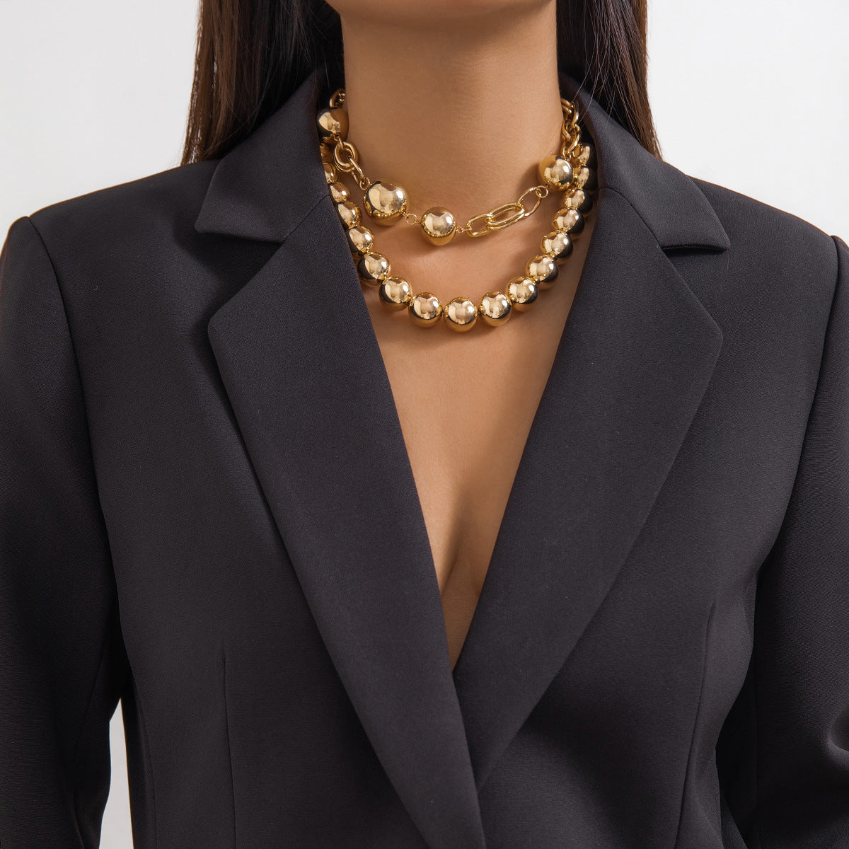 Ball 18K Gold Silver Pearl Anti Tarnish Dual Layer Necklace Women Bulk Secondary image