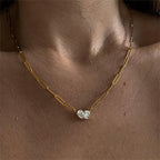 Joint Rectangle Drop Solitaire 18K Gold Plated Stainless Steel Anti Tarnish Necklace Chain For Women