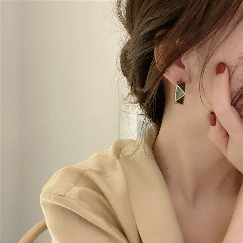Triangle Enamel 18K Gold Green Brown Anti Tarnish Hoop Earring Bulk Secondary image