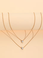 Oval Drop Solitaire 18K Gold Plated Cubic Zirconia Anti Tarnish Dual Layer Chain Necklace For Women