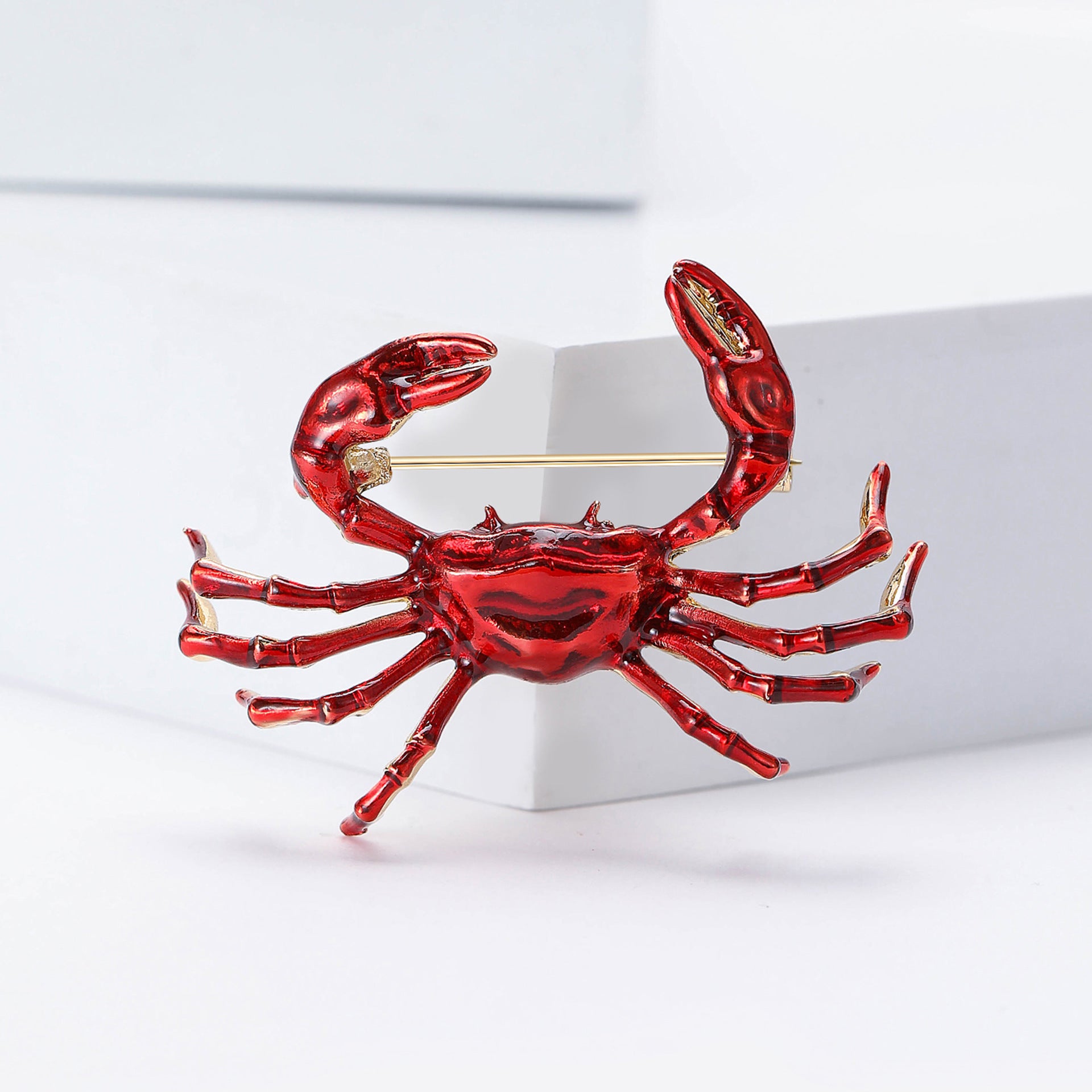 Red Crab Gold Plated Rhinestone Brooch For Women Bulk