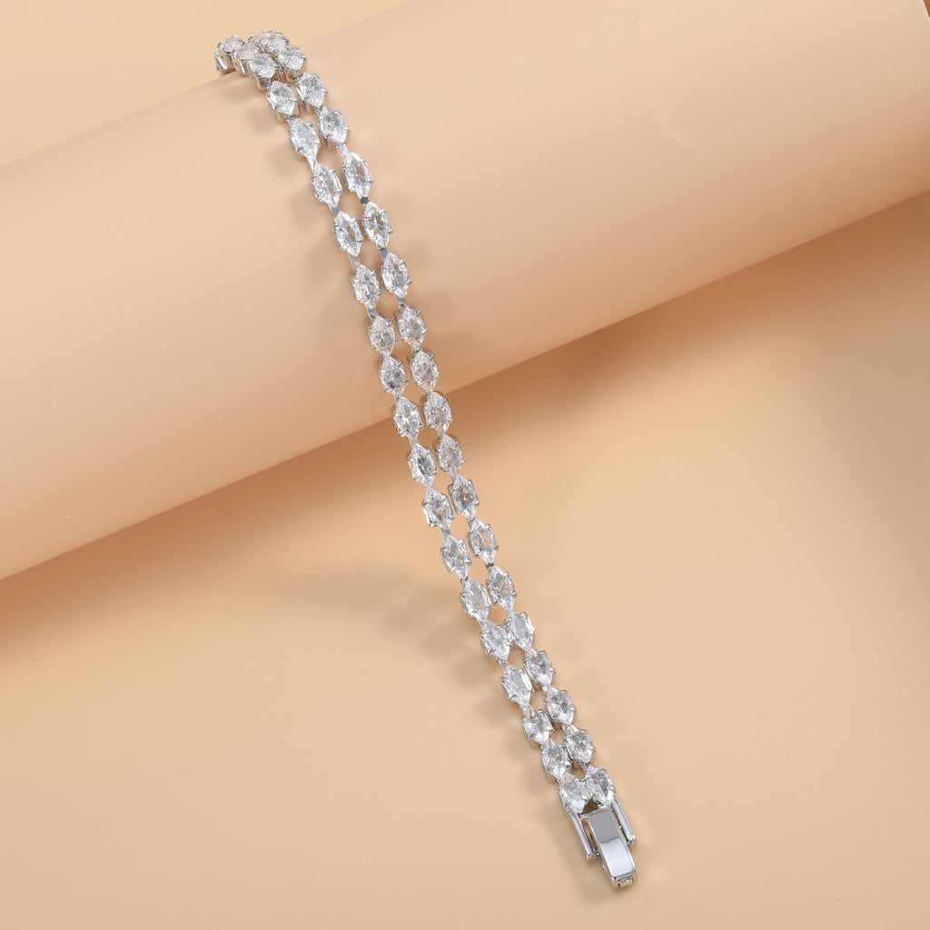 Bulk Elegant Marquise Link Tennis Gold Silver Plated CZ Copper Bracelet