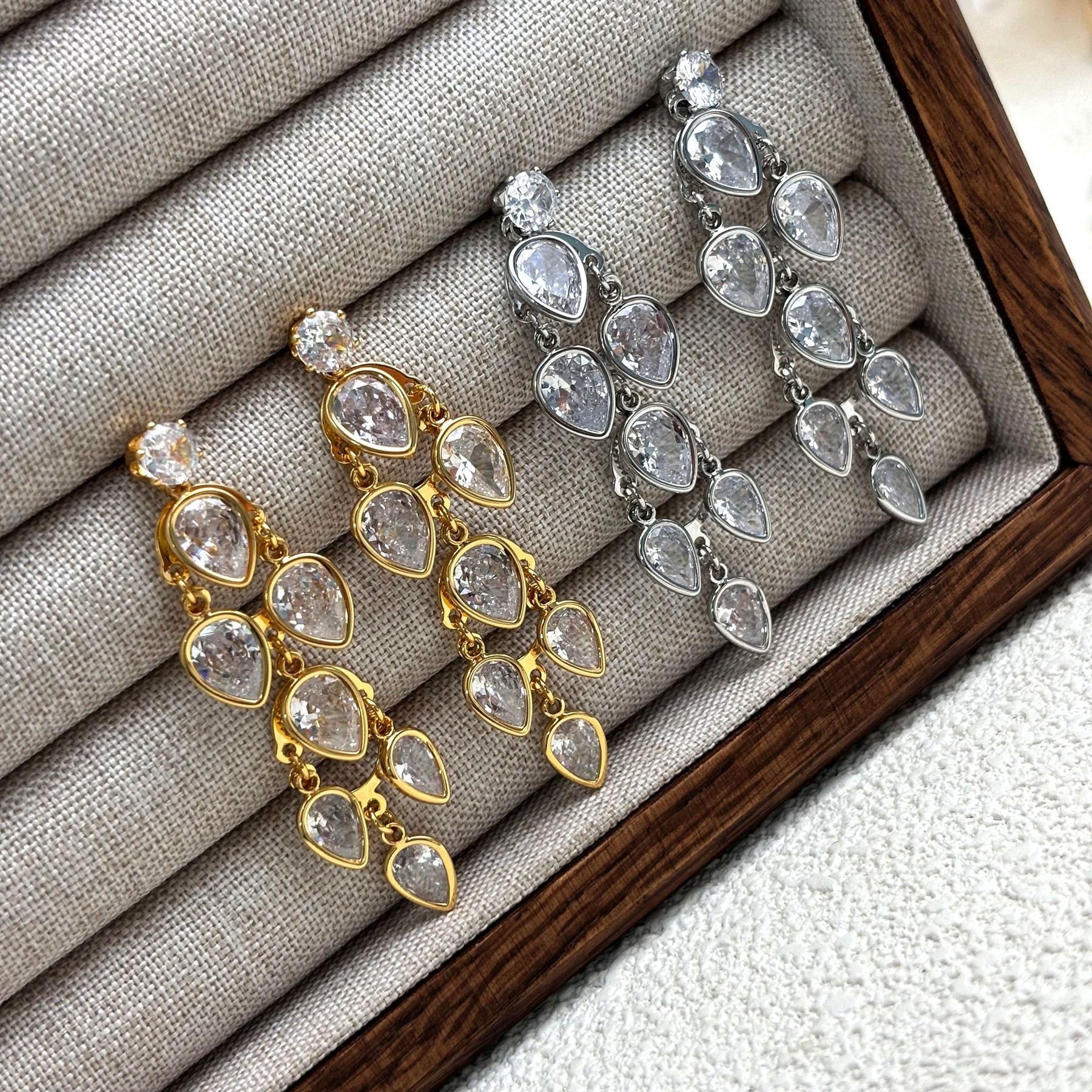 Drop Solitaire 18K Gold Silver CZ Anti Tarnish Dangler Earring Bulk Main image