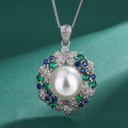 Sunflower Silver Blue White Pearl CZ Crystal Necklace Earring Set Bulk