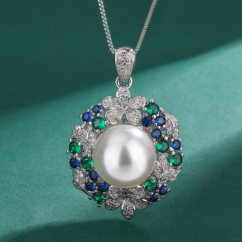 Sunflower Silver Blue White Pearl CZ Crystal Necklace Earring Set Bulk