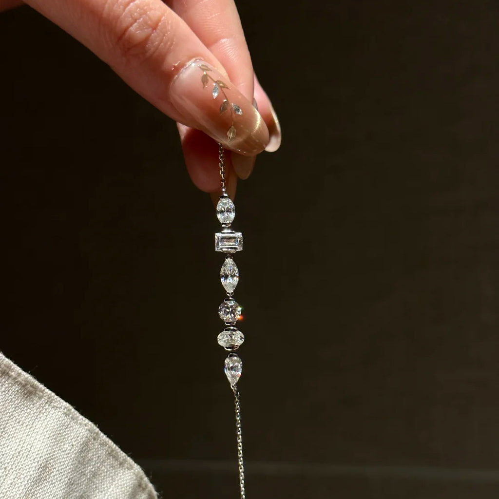 Designer Baguette & Marquise Silver Plated CZ Copper Bracelet Wholesale