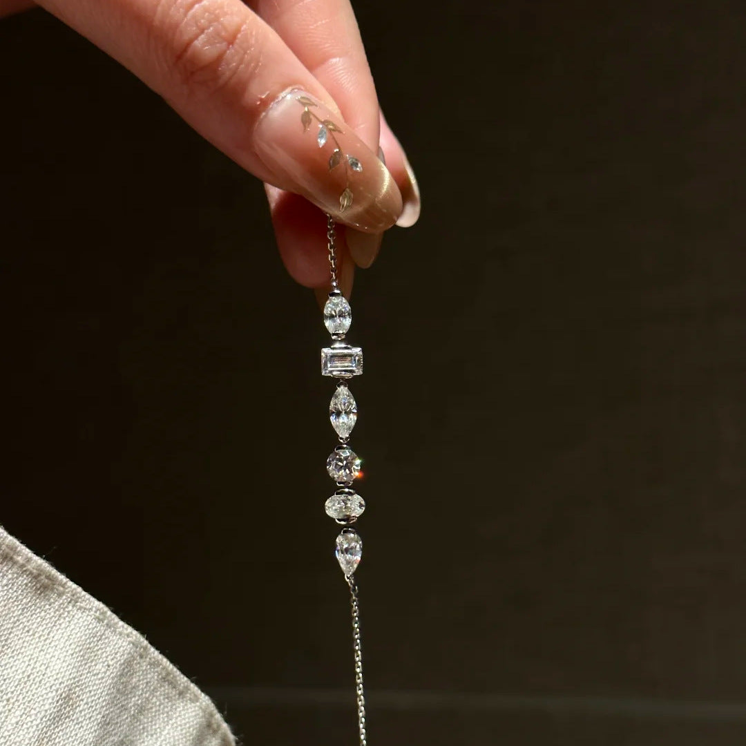 Designer Baguette & Marquise Silver Plated CZ Copper Bracelet Wholesale