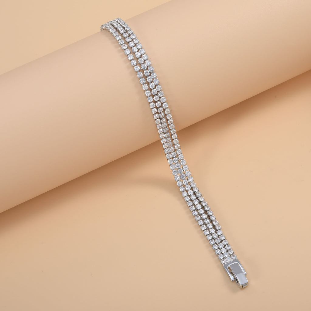 Bulk Classic Two Row Round Gold Silver Plated CZ Copper Bracelet