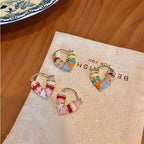 Multi Color Heart Silver Hoop Earrings For Women Bulk
