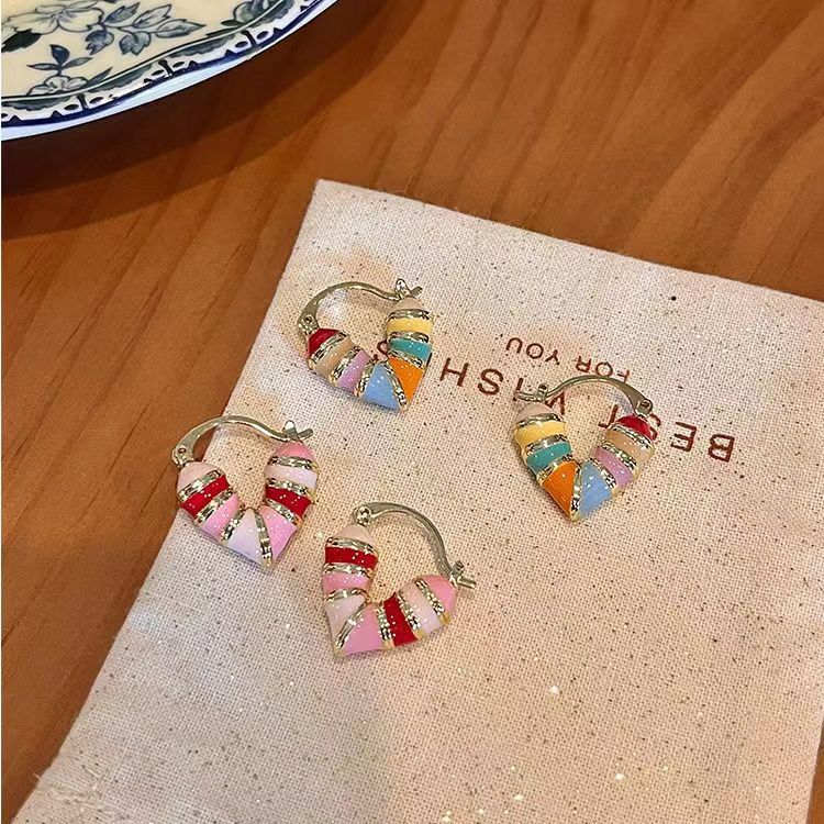 Multi Color Heart Silver Hoop Earrings For Women Bulk