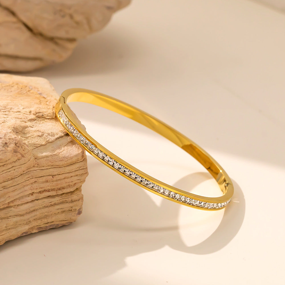 Surface Baguette CZ Gold Stainless Steel Openable Kada Bracelet Bulk Secondary image
