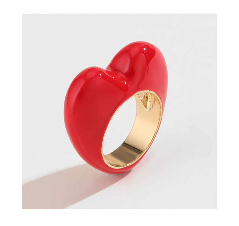 Heart 18K Gold Red Pink Black Enamel Ring For Women Bulk