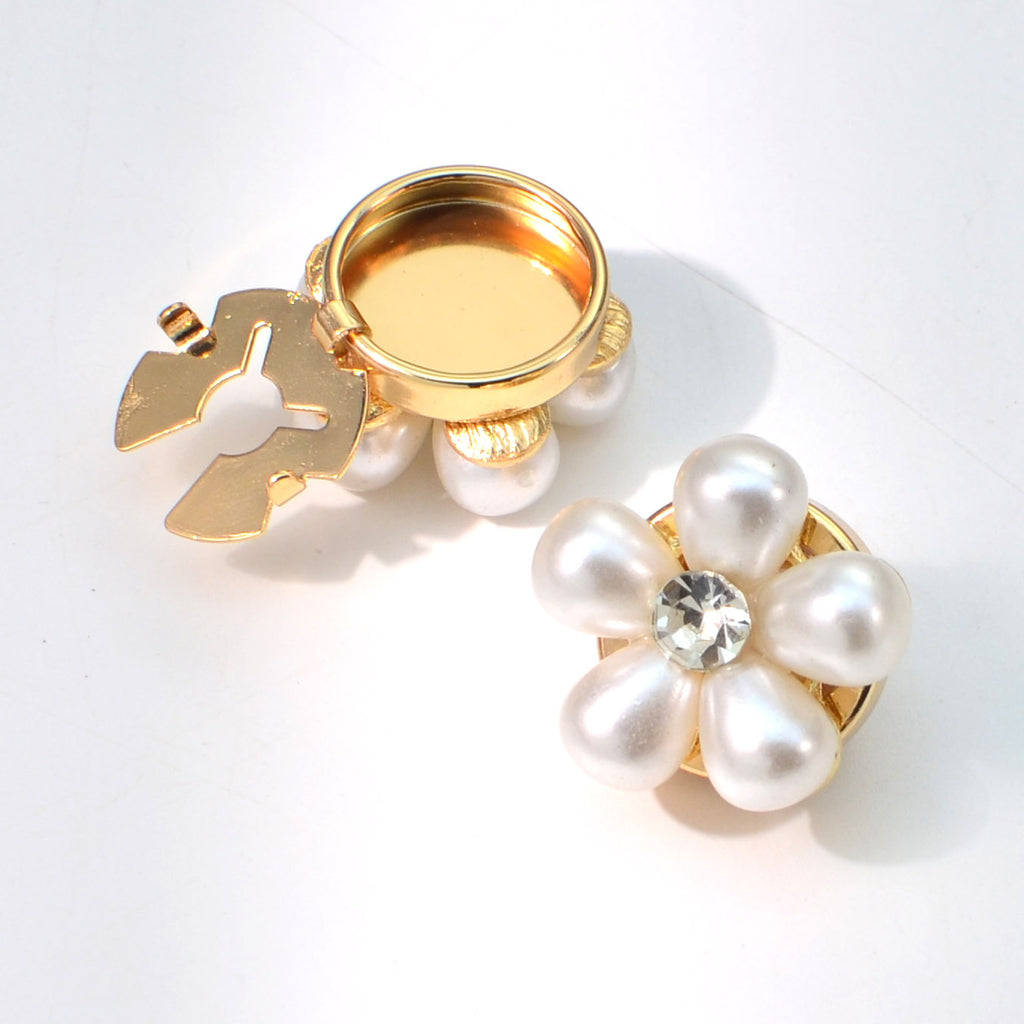 Luxury White Floral Pearl Cluster Gold Plated CZ Brass Button Cover Bulk