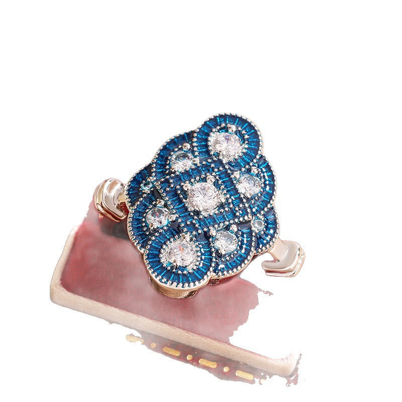 Designer Blue Floral Silver CZ Copper Anti Tarnish Cocktail Ring Bulk