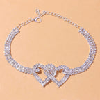 Dual Heart Studded Cubic Zirconia Silver Gold Anti Tarnish Anklet Bulk