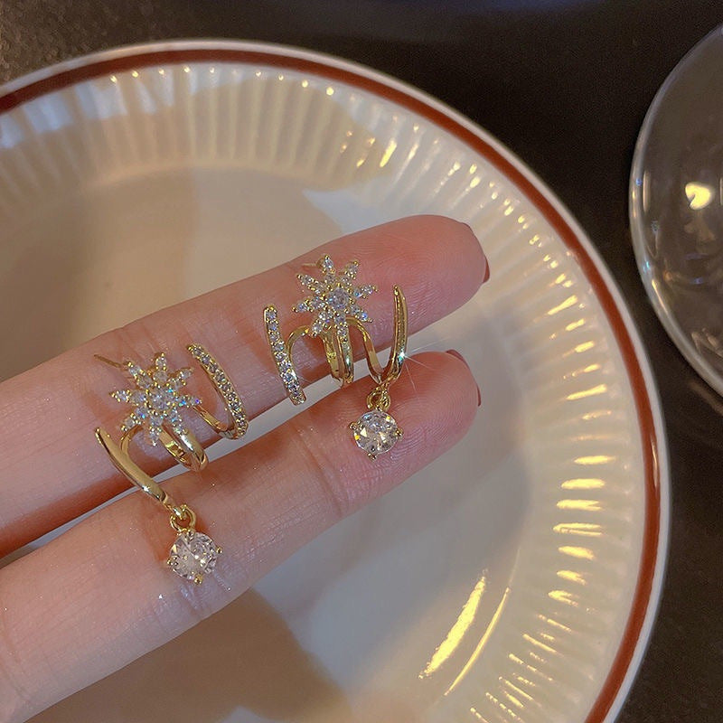 Gold Elegant Starburst Cubic Zirconia Hoop Earrings For Women Bulk