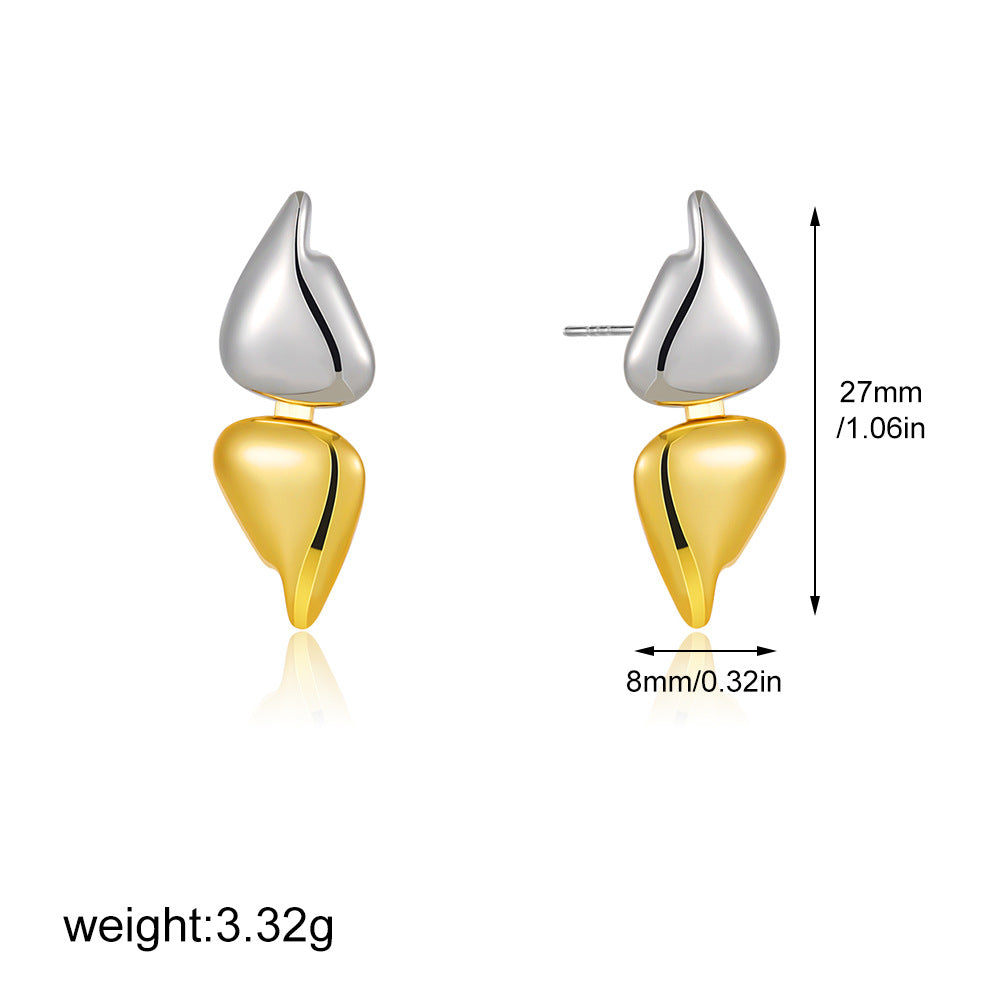 Modern Dual Tone Leaf Gold Silver Stainless Steel Stud Earrings Bulk