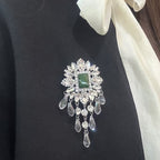 Flower Cubic Zirconia Emerald Green Silver Tassel Dangler Earring Bulk