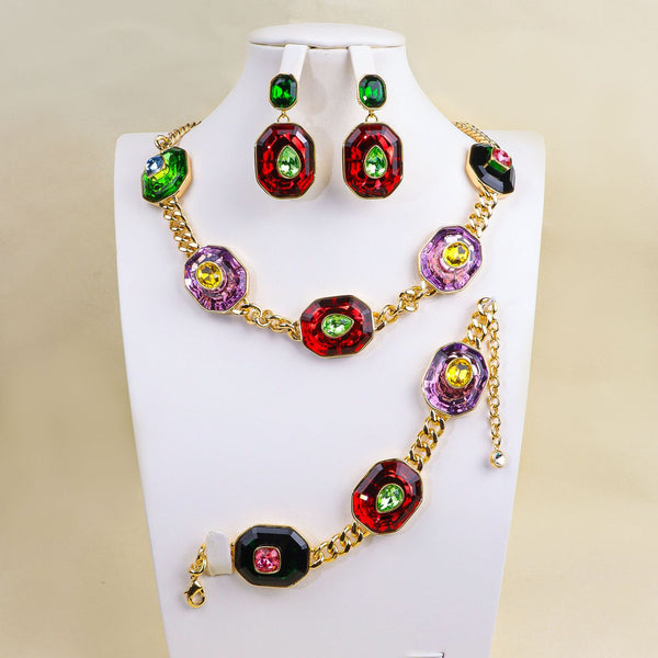 Multi Color Designer Chunky Chain Gold CZ Copper Necklace Combo Set Bulk Secondary image