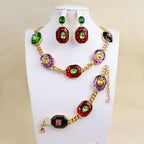 Multi Color Designer Chunky Chain Gold CZ Copper Necklace Combo Set Bulk