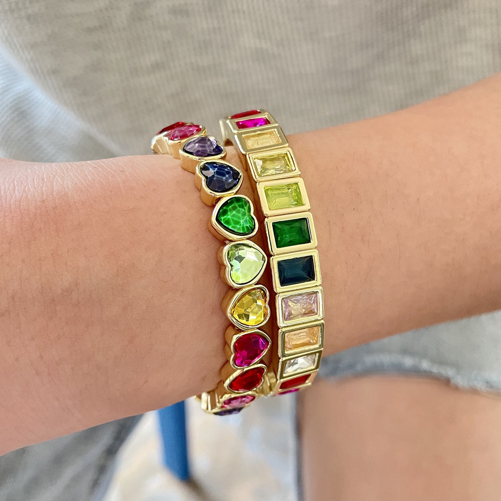 Multi Color Heart Tennis Rectangle Cubic Zirconia Copper Bracelet Bulk