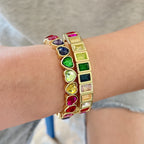 Multi Color Heart Tennis Rectangle Cubic Zirconia Copper Bracelet Bulk