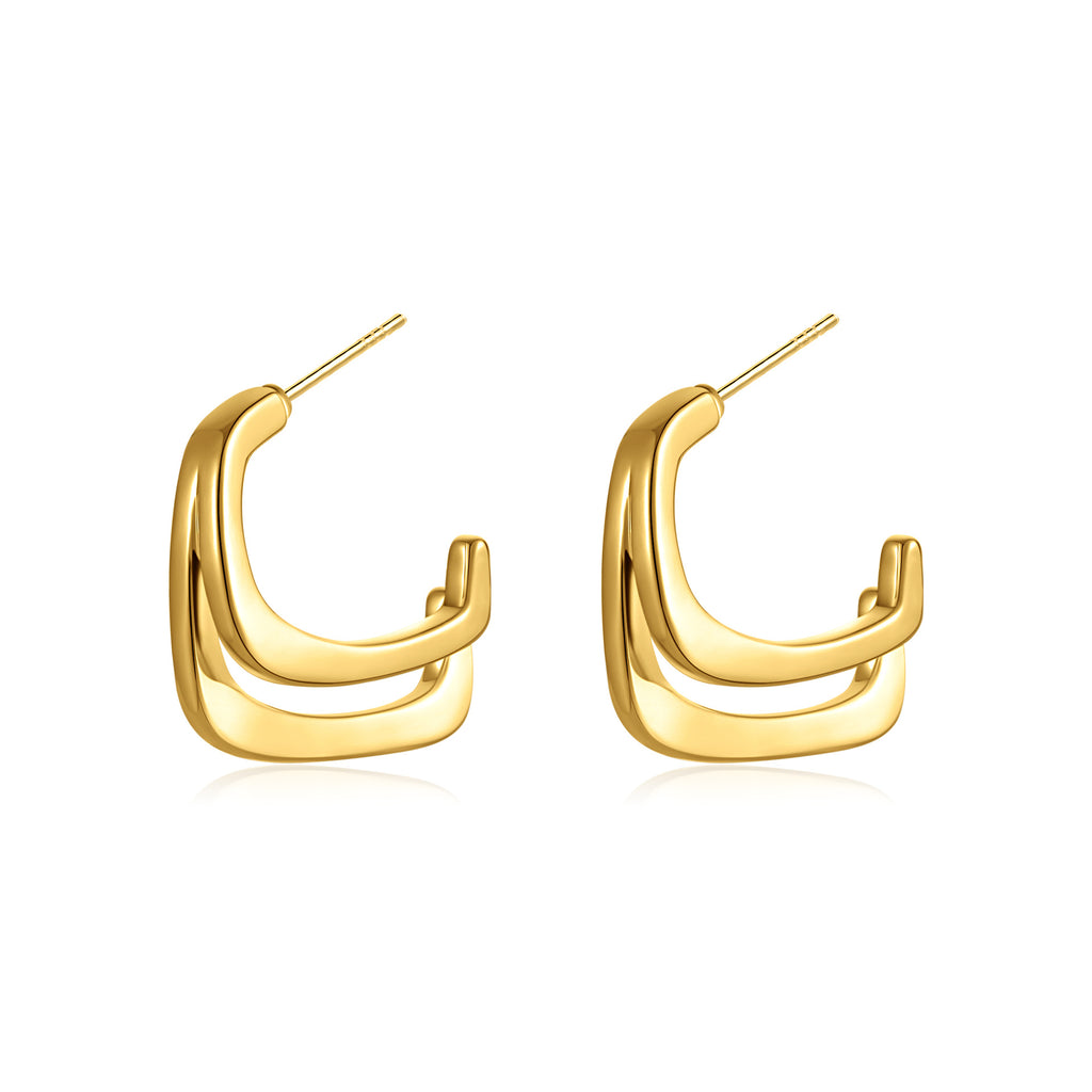 Modern Dual Layer Gold Silver Plated Stainless Steel Hoop Earrings Bulk