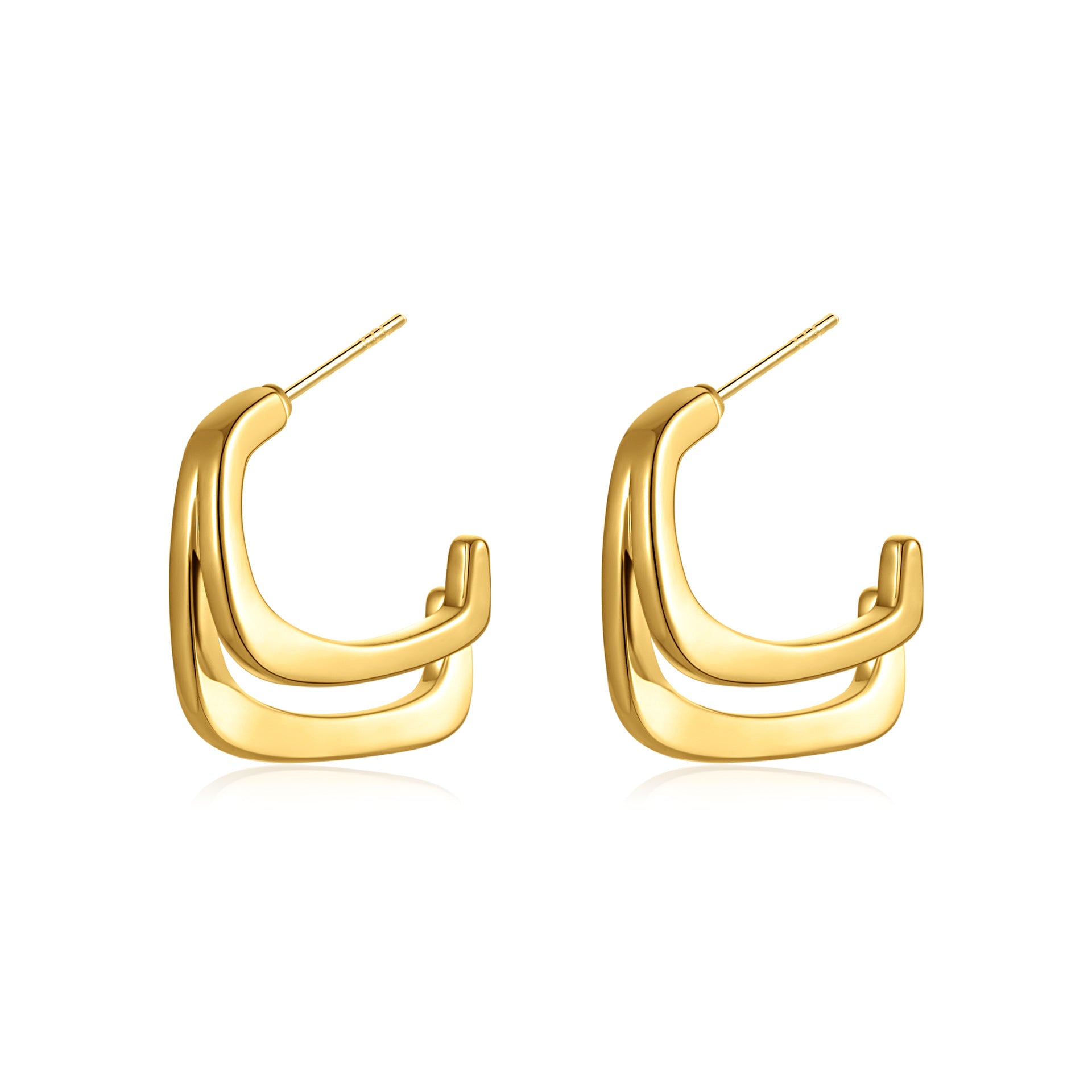 Modern Dual Layer Gold Silver Plated Stainless Steel Hoop Earrings Bulk
