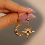 Star Moon 18K Gold CZ Anti Tarnish Dangler Hoop Earring Bulk