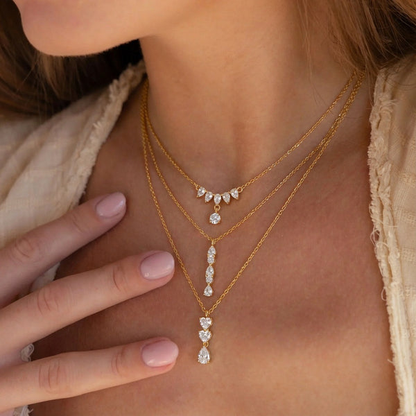 Stylish Teardrop Heart Stone Gold CZ Anti Tarnish Copper Necklace Bulk Main image
