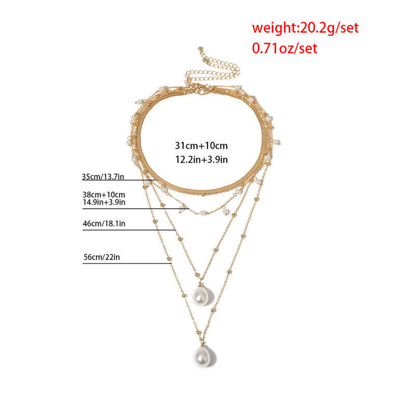 Drop White 18K Gold Anti Tarnish Pearl Layer Link Chain Anti Tarnish Necklace For Women