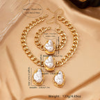 White Designer Baroque Chunky Chain Gold Pearl Necklace Combo Set Bulk