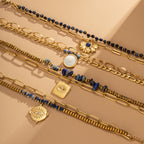 Evil Eye 18K Gold Blue Beads Dual Layer Stainless Steel Anti Tarnish Link Chain Bracelet For Women