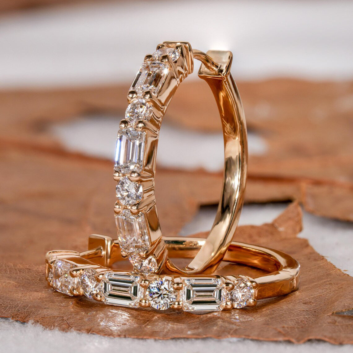 Baguette Rectangle Rhinestone Gold Hoop Anti Tarnish Earring Bulk Main image