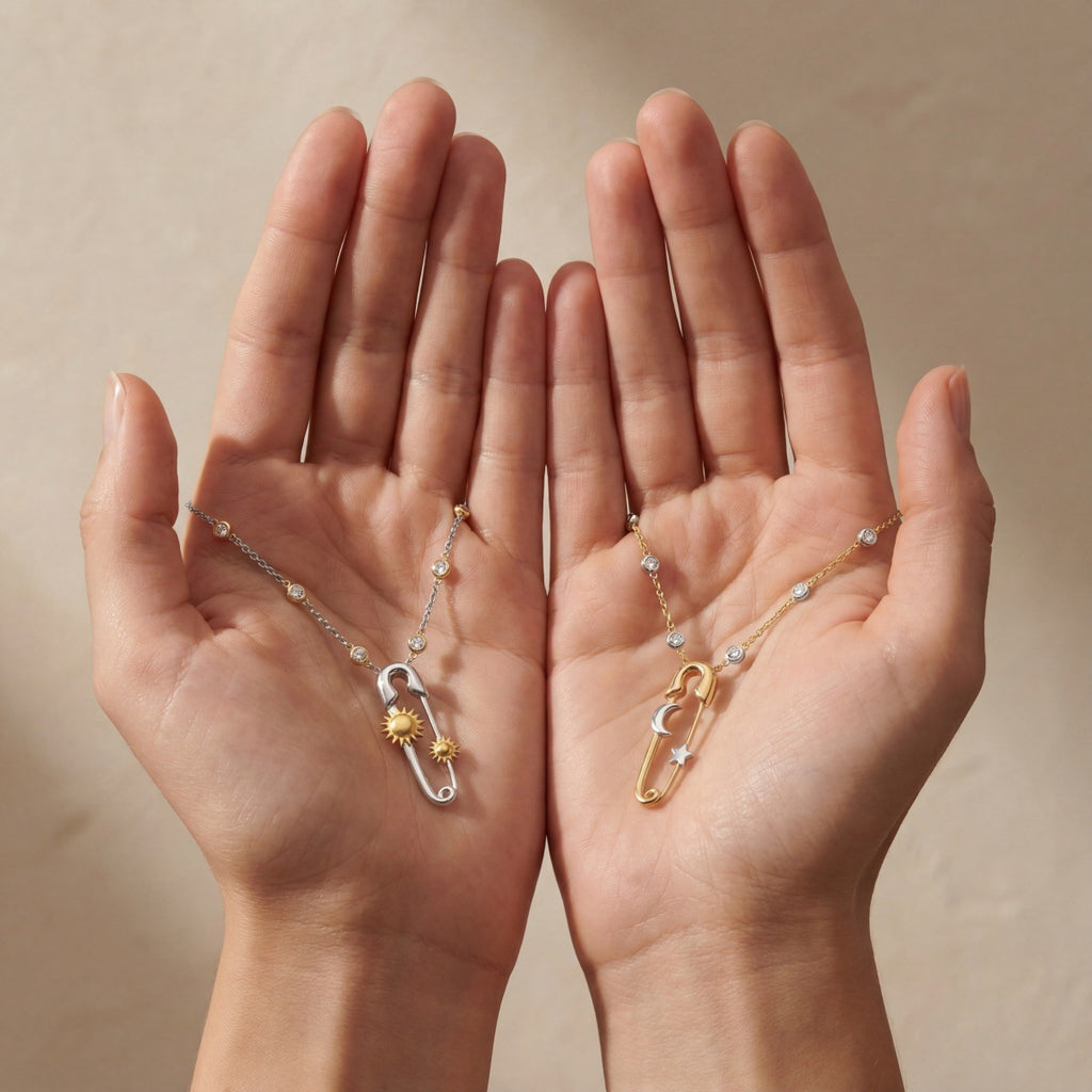 Gold Silver Celestial Safety Pin Stainless Steel Necklace Bulk