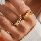 Gold Silver Baguette Crystal Copper Adjustable Ring For Women
