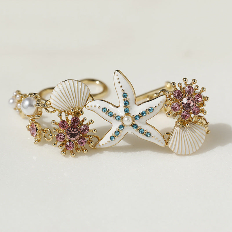 Star Fish Shell Flower Anchor CZ Enamel Blue White Bracelet Bulk