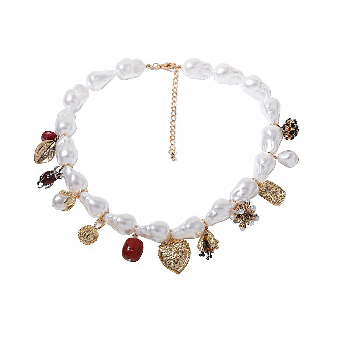 Heart Pearl White 18K Gold Plated Anti Tarnish Charm Necklace Bulk