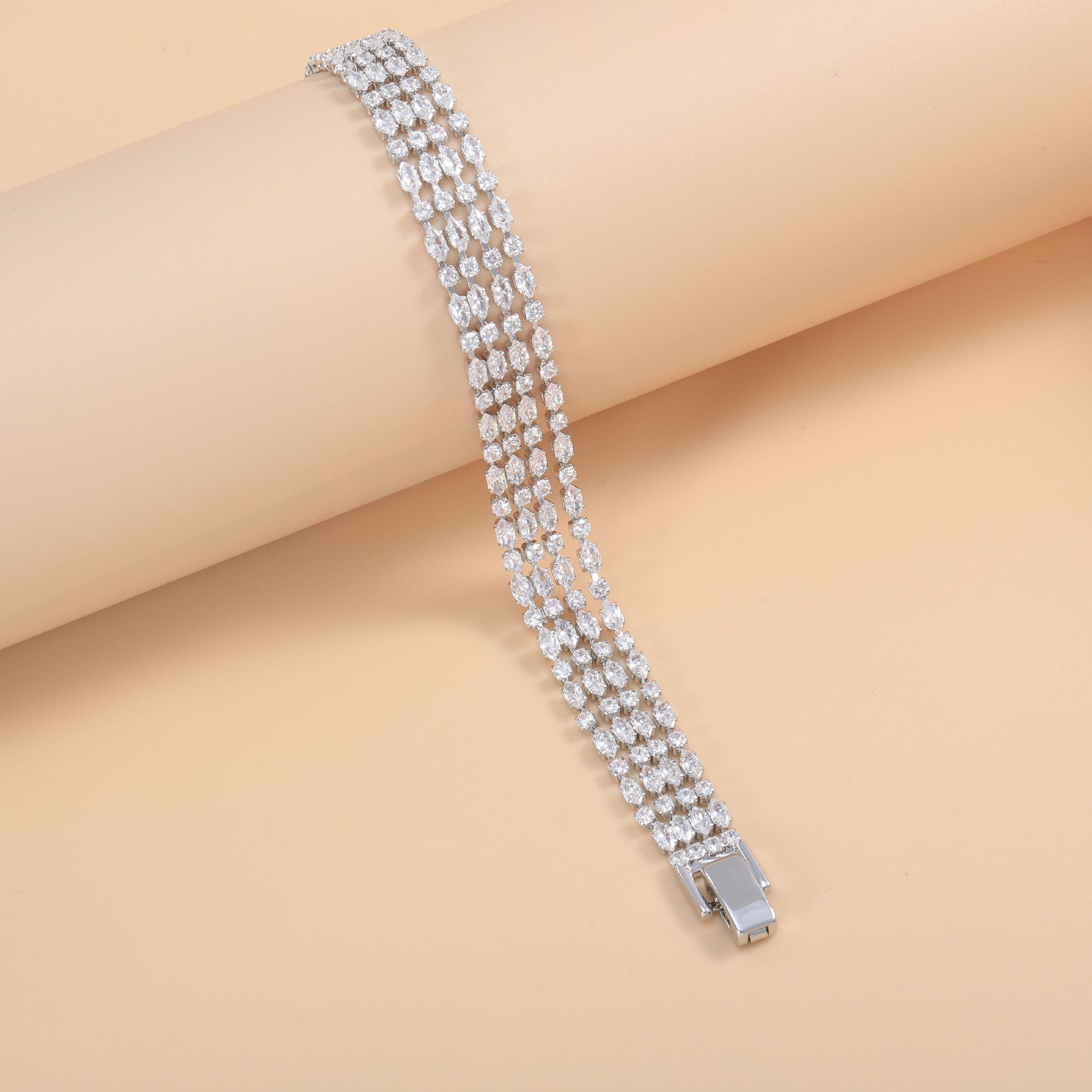 Wholesale Layered Four Row Diamond Shap Gold Silver CZ Copper Bracelet Secondary image