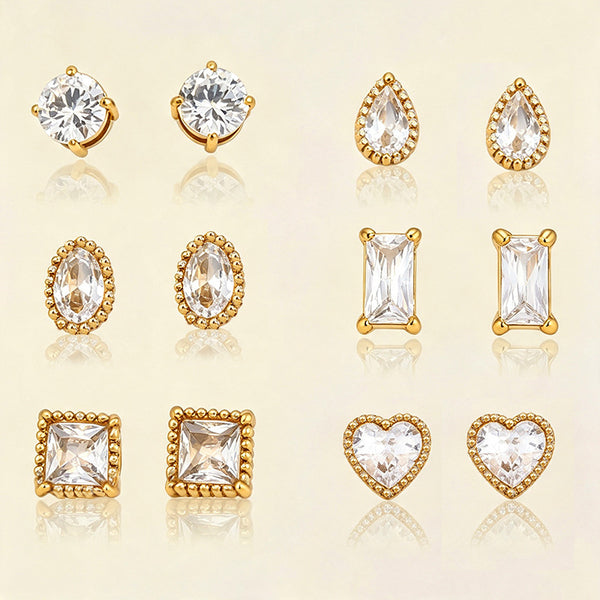 Designer Round Teardrop Square Heart Gold CZ Copper Stud Earrings Bulk Main image