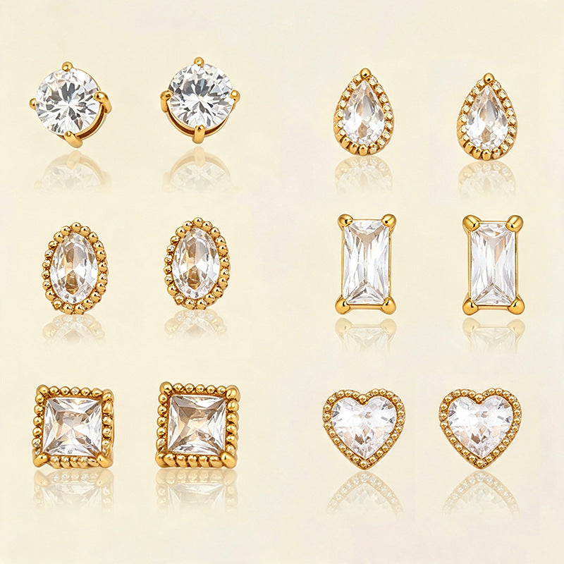Designer Round Teardrop Square Heart Gold CZ Copper Stud Earrings Bulk