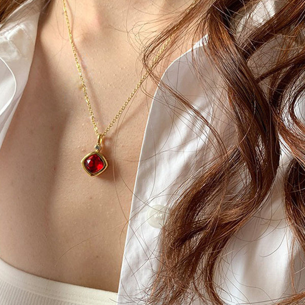 Multi Gemstone Cushion Cut Solitaire Crystal 18K Gold Anti Tarnish Necklace Pendant Chain Earring Ring for Women Secondary image