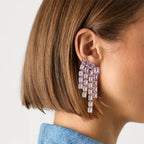 Purple Solitaire Crystal 18K Gold Dangler Tassel Earring Women Bulk
