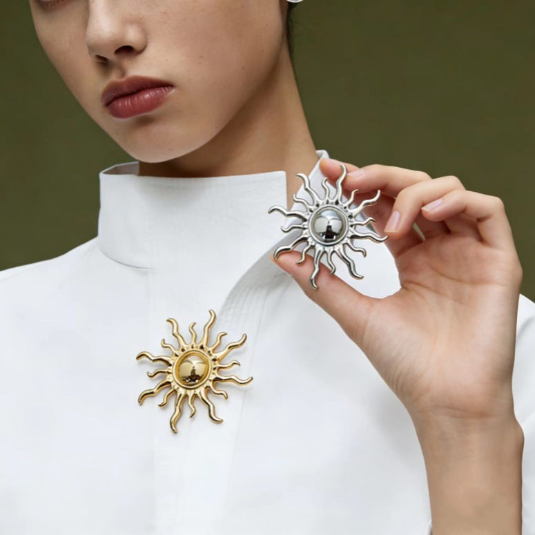 Gold Silver Vintage Sun Rays Plated Plain Alloy Brooch For Women Bulk