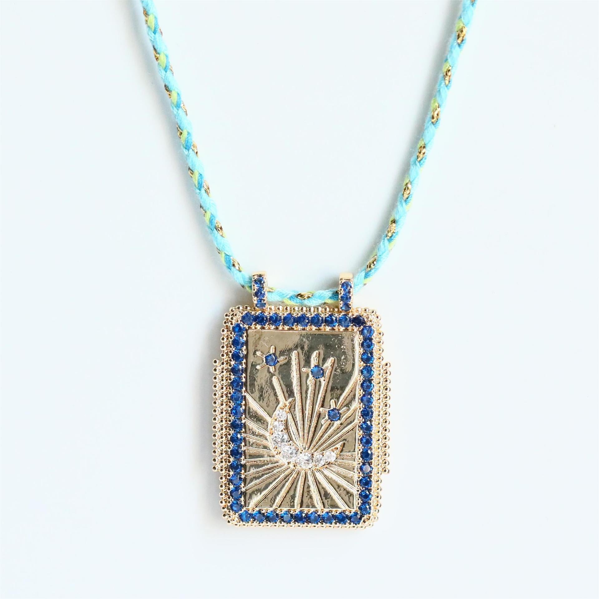 Moon CZ 18K Gold Blue Thread Anti Tarnish Necklace Pendant Bulk Main image