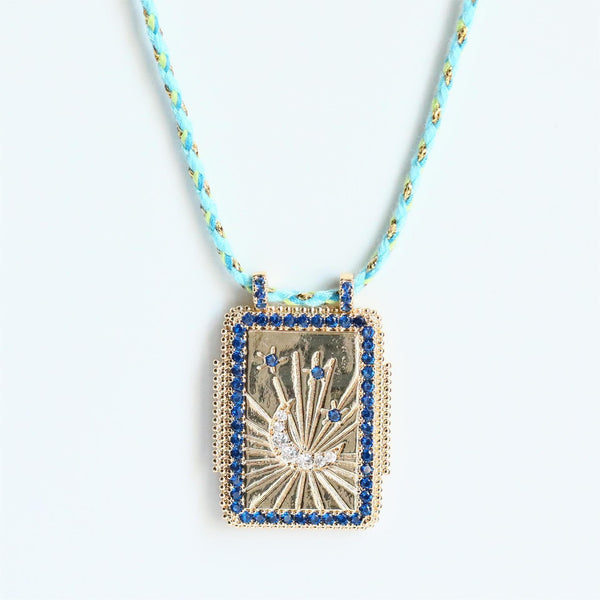 Moon CZ 18K Gold Blue Thread Anti Tarnish Necklace Pendant Bulk Main image