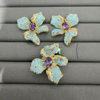 Floral Gold Turquoise Purple CZ Copper Stud Earrings & Ring Set Bulk